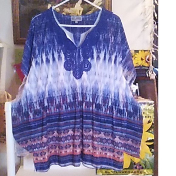 Beautiful Blouse M Collection Woman OX Global Escape Deep Iris Tie Dye Crochet - Picture 2 of 3